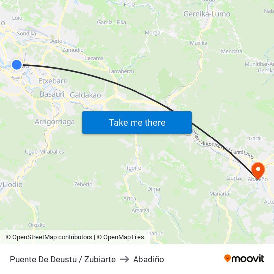 Puente De Deustu / Zubiarte to Abadiño map