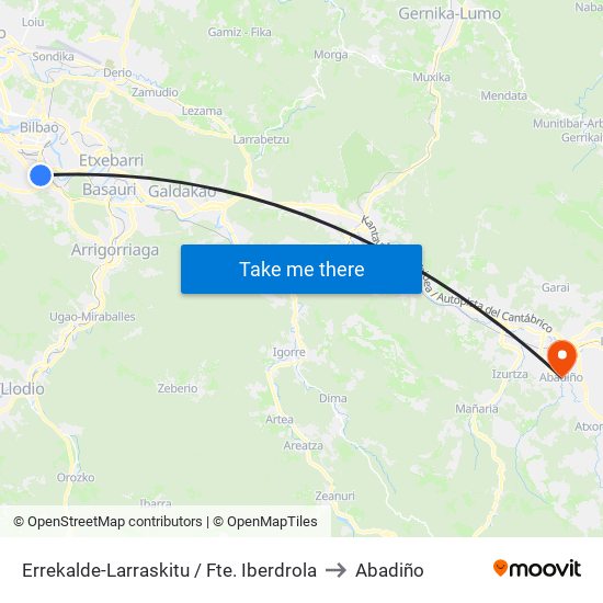 Errekalde-Larraskitu / Fte. Iberdrola to Abadiño map