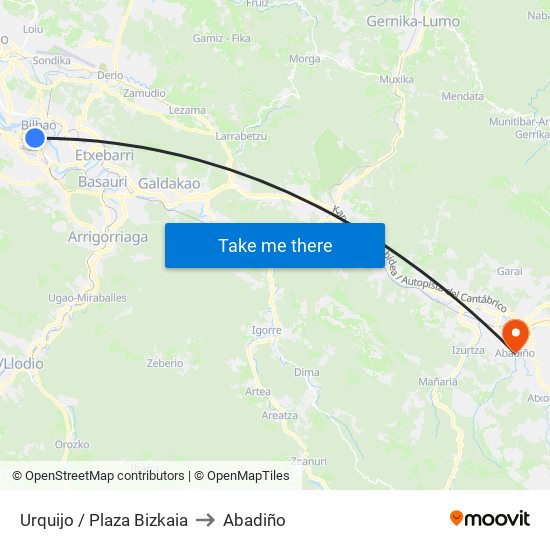 Urquijo  / Plaza Bizkaia to Abadiño map