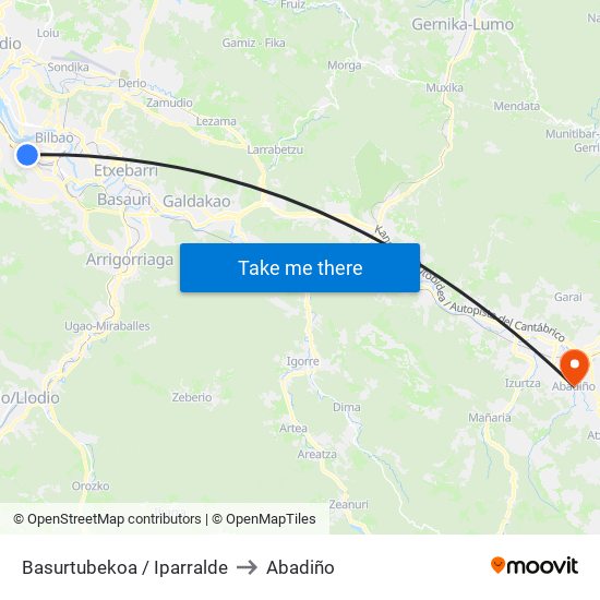 Basurtubekoa / Iparralde to Abadiño map