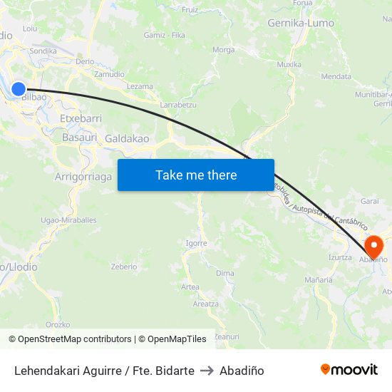 Lehendakari Aguirre / Fte. Bidarte to Abadiño map