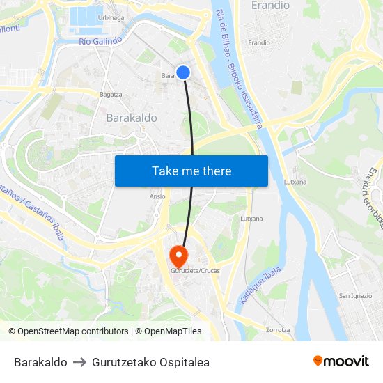 Barakaldo to Gurutzetako Ospitalea map