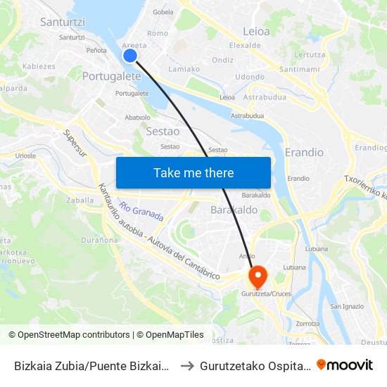 Bizkaia Zubia/Puente Bizkaia (1) to Gurutzetako Ospitalea map
