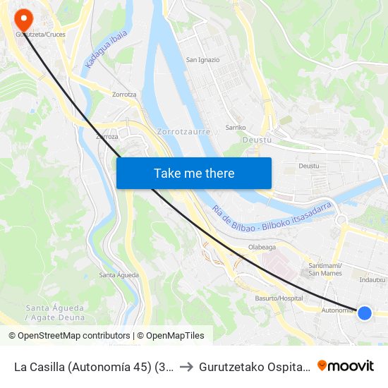 La Casilla (Autonomía 45) (356) to Gurutzetako Ospitalea map