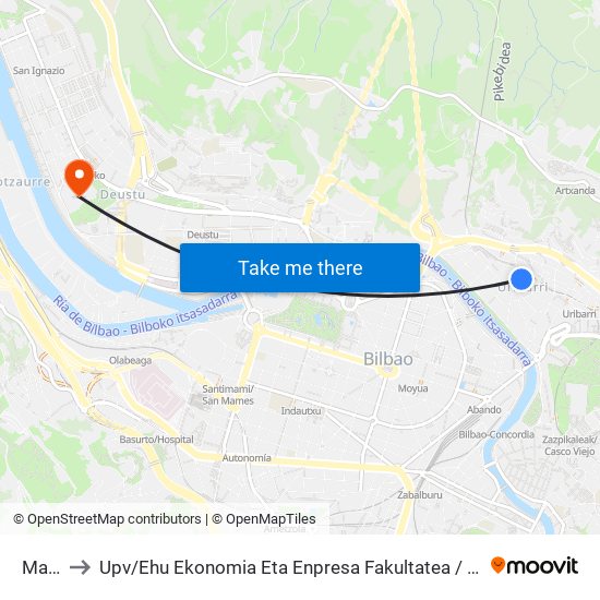 Matiko 1 to Upv / Ehu Ekonomia Eta Enpresa Fakultatea / Campus De Economía Y Empresa (Sarriko) map