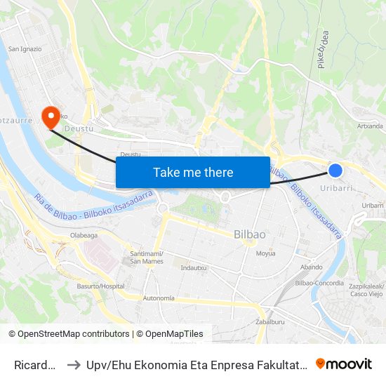 Ricardo Arregui 33 to Upv / Ehu Ekonomia Eta Enpresa Fakultatea / Campus De Economía Y Empresa (Sarriko) map