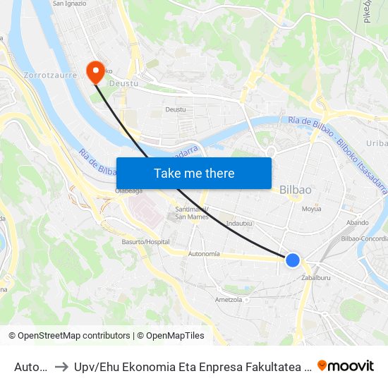 Autonomía 4 to Upv / Ehu Ekonomia Eta Enpresa Fakultatea / Campus De Economía Y Empresa (Sarriko) map