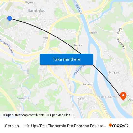 Gernikako Arbola 73 to Upv / Ehu Ekonomia Eta Enpresa Fakultatea / Campus De Economía Y Empresa (Sarriko) map