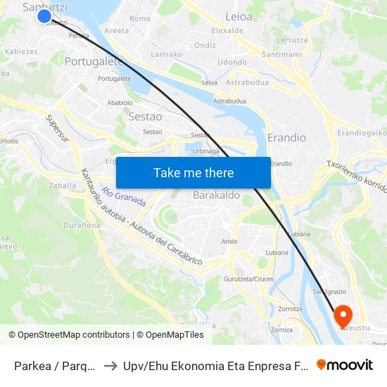 Parkea / Parque Arkupeak / Soportales to Upv / Ehu Ekonomia Eta Enpresa Fakultatea / Campus De Economía Y Empresa (Sarriko) map