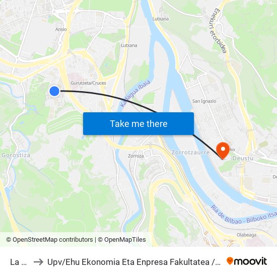 La Paz 27 to Upv / Ehu Ekonomia Eta Enpresa Fakultatea / Campus De Economía Y Empresa (Sarriko) map