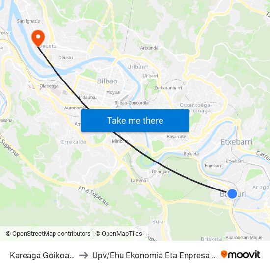 Kareaga Goikoa 52 Udaletxea / Ayuntamiento to Upv / Ehu Ekonomia Eta Enpresa Fakultatea / Campus De Economía Y Empresa (Sarriko) map