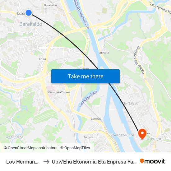 Los Hermanos Juntas Generales 32 to Upv / Ehu Ekonomia Eta Enpresa Fakultatea / Campus De Economía Y Empresa (Sarriko) map