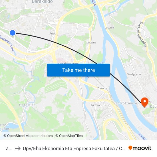 Zuazo to Upv / Ehu Ekonomia Eta Enpresa Fakultatea / Campus De Economía Y Empresa (Sarriko) map