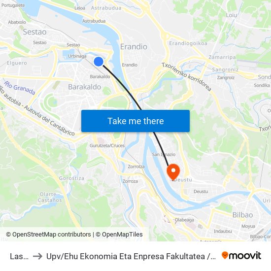 Lasesarre to Upv / Ehu Ekonomia Eta Enpresa Fakultatea / Campus De Economía Y Empresa (Sarriko) map
