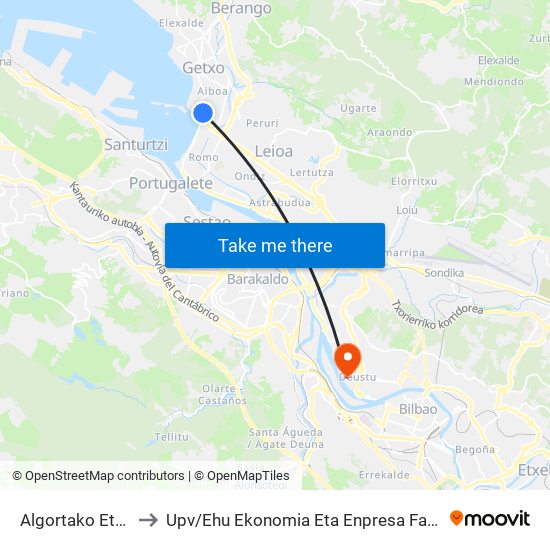 Algortako Etorb. 13 (Regoyos) (39) to Upv / Ehu Ekonomia Eta Enpresa Fakultatea / Campus De Economía Y Empresa (Sarriko) map
