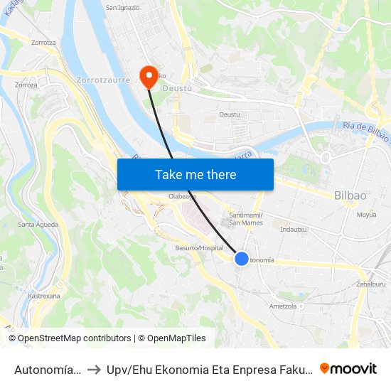 Autonomía 78 (Lantik) (308) to Upv / Ehu Ekonomia Eta Enpresa Fakultatea / Campus De Economía Y Empresa (Sarriko) map