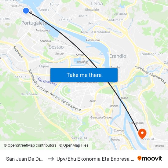 San Juan De Dios (Ospitalea/Hospital) (333) to Upv / Ehu Ekonomia Eta Enpresa Fakultatea / Campus De Economía Y Empresa (Sarriko) map