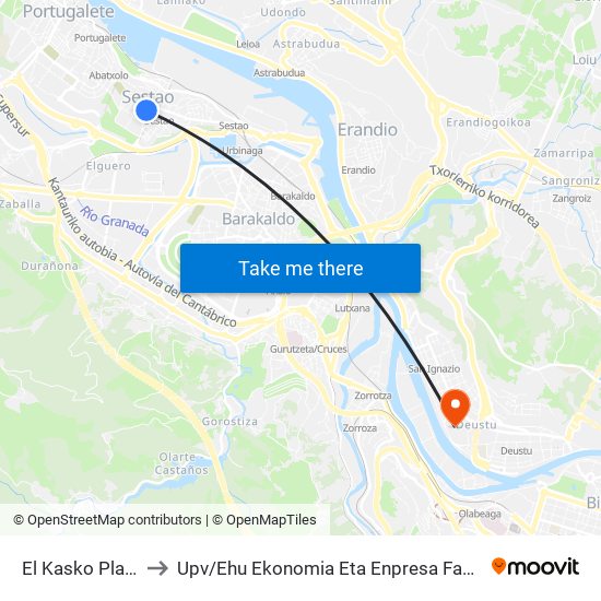 El Kasko Plaza (Las Llanas) (383) to Upv / Ehu Ekonomia Eta Enpresa Fakultatea / Campus De Economía Y Empresa (Sarriko) map