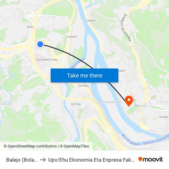 Balejo (Bolatokia/Bolera) (395) to Upv / Ehu Ekonomia Eta Enpresa Fakultatea / Campus De Economía Y Empresa (Sarriko) map