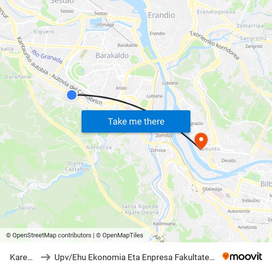 Kareaga (420) to Upv / Ehu Ekonomia Eta Enpresa Fakultatea / Campus De Economía Y Empresa (Sarriko) map