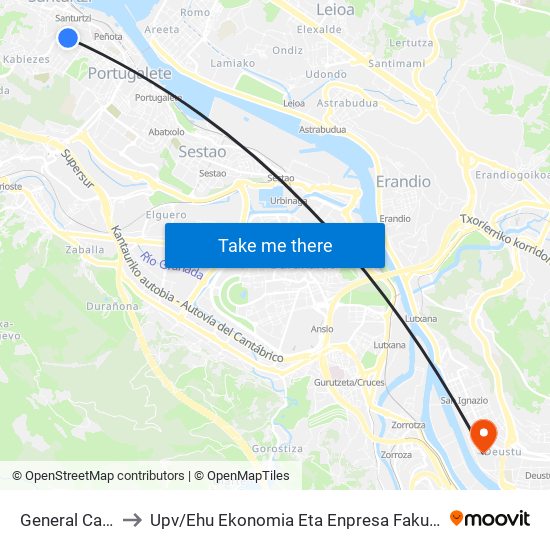 General Castaños 113 (446) to Upv / Ehu Ekonomia Eta Enpresa Fakultatea / Campus De Economía Y Empresa (Sarriko) map