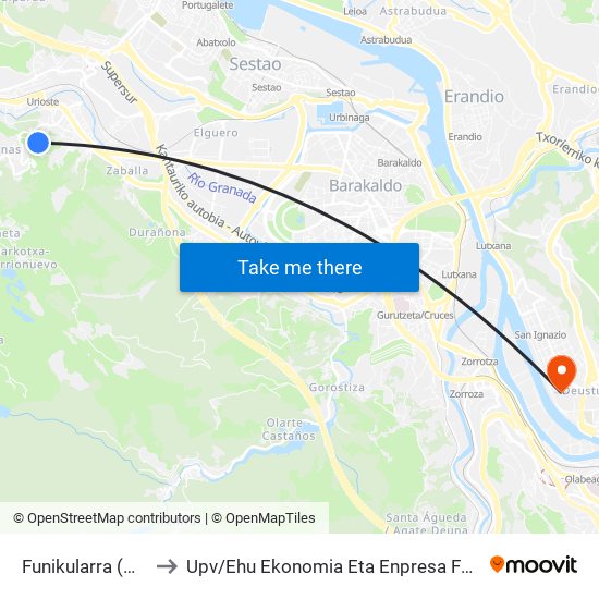 Funikularra (Geltokia/Estación) (676) to Upv / Ehu Ekonomia Eta Enpresa Fakultatea / Campus De Economía Y Empresa (Sarriko) map