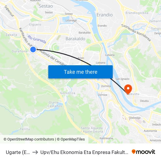 Ugarte (El Juncal) (685) to Upv / Ehu Ekonomia Eta Enpresa Fakultatea / Campus De Economía Y Empresa (Sarriko) map