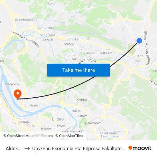 Aldekone (911) to Upv / Ehu Ekonomia Eta Enpresa Fakultatea / Campus De Economía Y Empresa (Sarriko) map