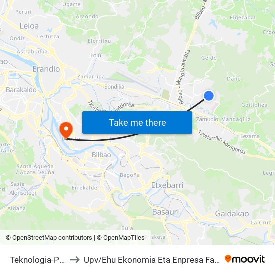 Teknologia-Parkea (Euskaltel) (920) to Upv / Ehu Ekonomia Eta Enpresa Fakultatea / Campus De Economía Y Empresa (Sarriko) map