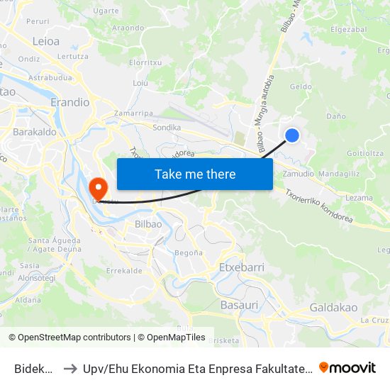 Bidekurtze (925) to Upv / Ehu Ekonomia Eta Enpresa Fakultatea / Campus De Economía Y Empresa (Sarriko) map