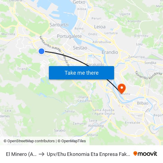 El Minero (Anbulatorioa) (1118) to Upv / Ehu Ekonomia Eta Enpresa Fakultatea / Campus De Economía Y Empresa (Sarriko) map
