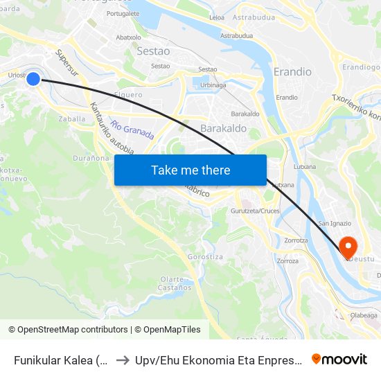 Funikular Kalea (Udaletxea/Ayuntamiento) (1189) to Upv / Ehu Ekonomia Eta Enpresa Fakultatea / Campus De Economía Y Empresa (Sarriko) map