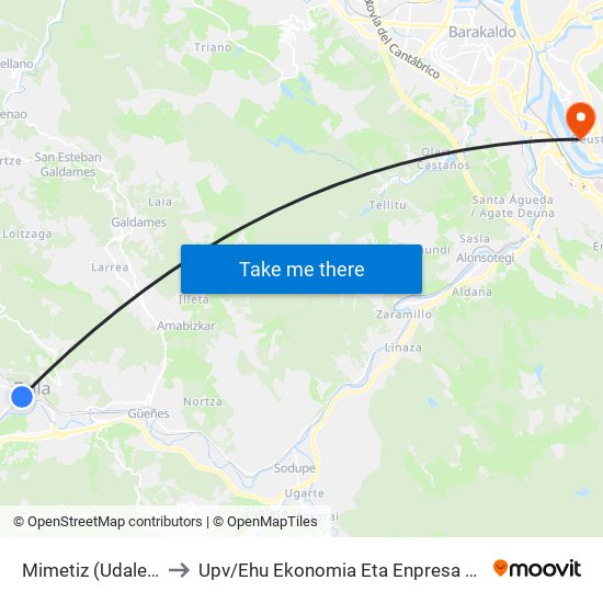 Mimetiz (Udaletxea/Ayuntamiento) (1270) to Upv / Ehu Ekonomia Eta Enpresa Fakultatea / Campus De Economía Y Empresa (Sarriko) map