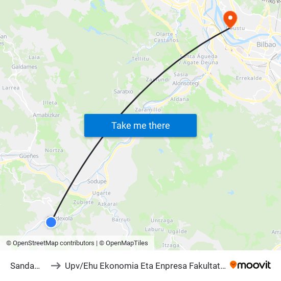 Sandamendi (1645) to Upv / Ehu Ekonomia Eta Enpresa Fakultatea / Campus De Economía Y Empresa (Sarriko) map