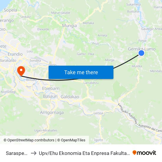 Saraspe Plaza (1905) to Upv / Ehu Ekonomia Eta Enpresa Fakultatea / Campus De Economía Y Empresa (Sarriko) map