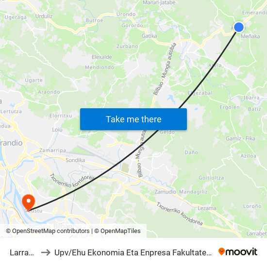 Larrauri (2082) to Upv / Ehu Ekonomia Eta Enpresa Fakultatea / Campus De Economía Y Empresa (Sarriko) map