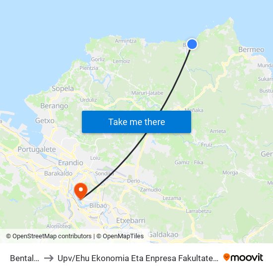 Bentalde (2092) to Upv / Ehu Ekonomia Eta Enpresa Fakultatea / Campus De Economía Y Empresa (Sarriko) map