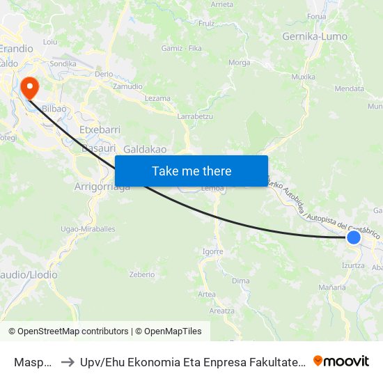 Maspe 1 (2702) to Upv / Ehu Ekonomia Eta Enpresa Fakultatea / Campus De Economía Y Empresa (Sarriko) map
