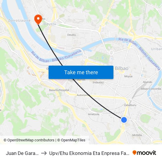 Juan De Garay (Torre Urizar) (3685) to Upv / Ehu Ekonomia Eta Enpresa Fakultatea / Campus De Economía Y Empresa (Sarriko) map
