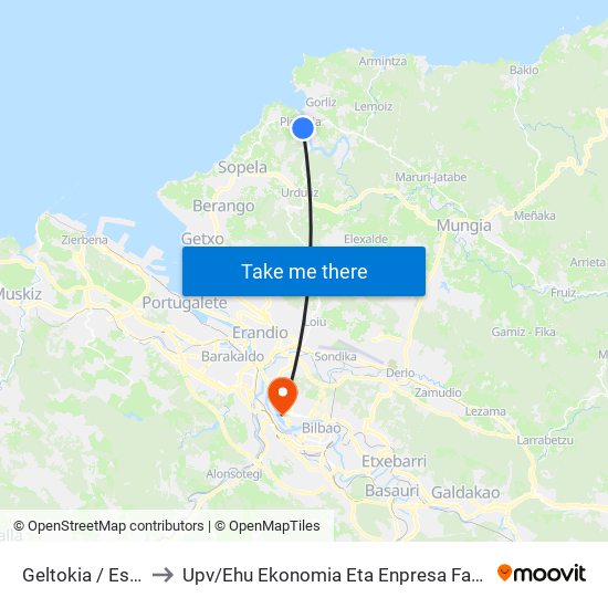 Geltokia / Estación (Metro) (4331) to Upv / Ehu Ekonomia Eta Enpresa Fakultatea / Campus De Economía Y Empresa (Sarriko) map