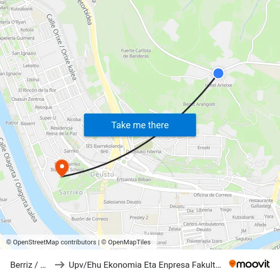 Berriz / Campo De Tiro to Upv / Ehu Ekonomia Eta Enpresa Fakultatea / Campus De Economía Y Empresa (Sarriko) map