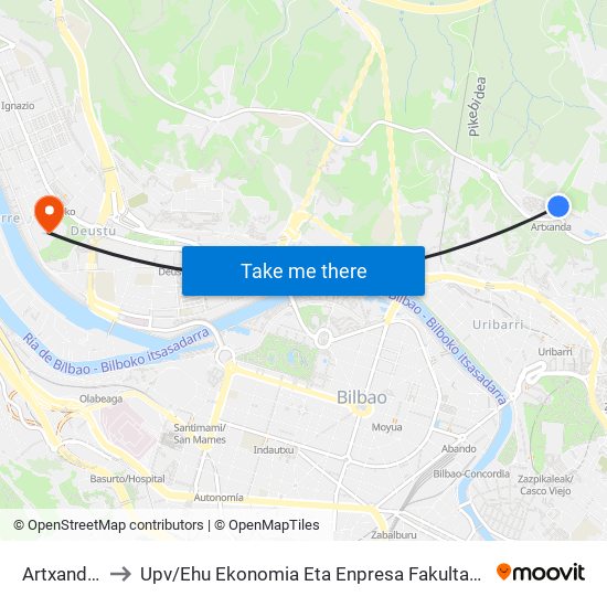 Artxanda / Funicular to Upv / Ehu Ekonomia Eta Enpresa Fakultatea / Campus De Economía Y Empresa (Sarriko) map