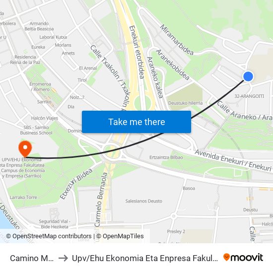 Camino Miramar / Escuela to Upv / Ehu Ekonomia Eta Enpresa Fakultatea / Campus De Economía Y Empresa (Sarriko) map