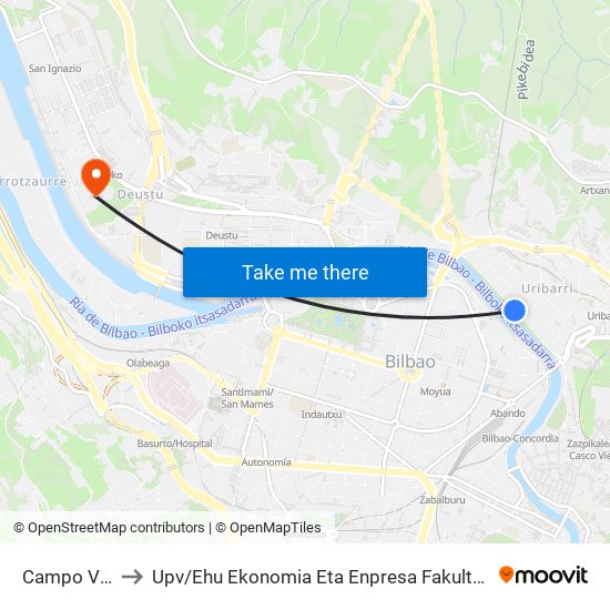 Campo Volantín Fte. 21 to Upv / Ehu Ekonomia Eta Enpresa Fakultatea / Campus De Economía Y Empresa (Sarriko) map