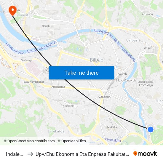 Indalecio Prieto 1 to Upv / Ehu Ekonomia Eta Enpresa Fakultatea / Campus De Economía Y Empresa (Sarriko) map