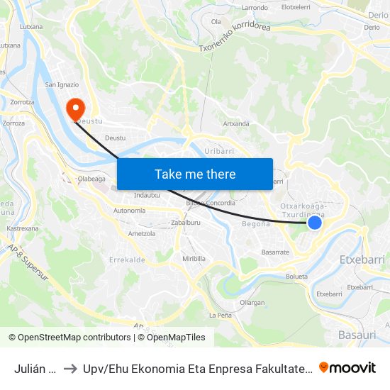 Julián Gaiarre 33 to Upv / Ehu Ekonomia Eta Enpresa Fakultatea / Campus De Economía Y Empresa (Sarriko) map