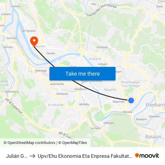 Julián Gaiarre Fte. 6 to Upv / Ehu Ekonomia Eta Enpresa Fakultatea / Campus De Economía Y Empresa (Sarriko) map