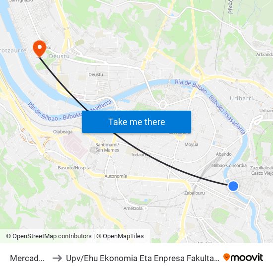 Mercado De La Ribera to Upv / Ehu Ekonomia Eta Enpresa Fakultatea / Campus De Economía Y Empresa (Sarriko) map