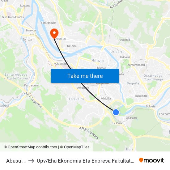 Abusu / Ibaizabal to Upv / Ehu Ekonomia Eta Enpresa Fakultatea / Campus De Economía Y Empresa (Sarriko) map