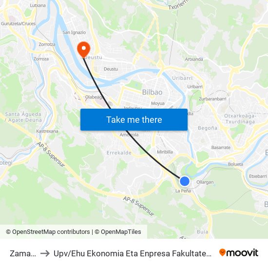 Zamacola 150 to Upv / Ehu Ekonomia Eta Enpresa Fakultatea / Campus De Economía Y Empresa (Sarriko) map